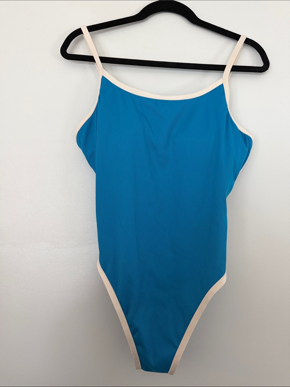 Blue One-Piece Swimsuit with white Trim